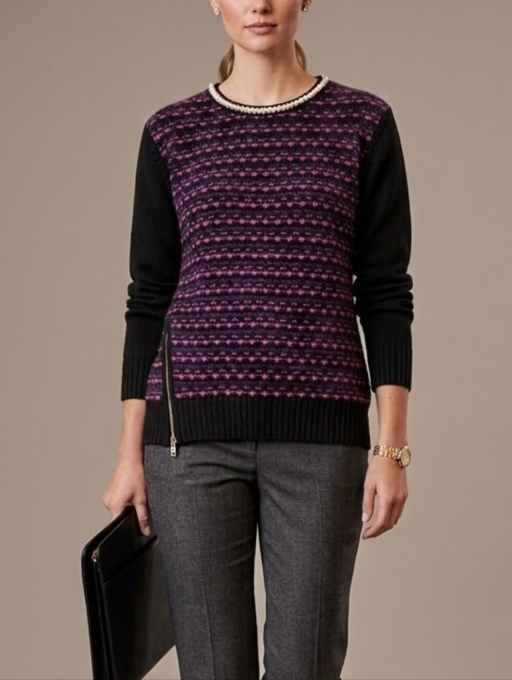 Aritzia Wilfred Black Chunky 100% Merino Wool Crewneck Knit Sweater Womens XS